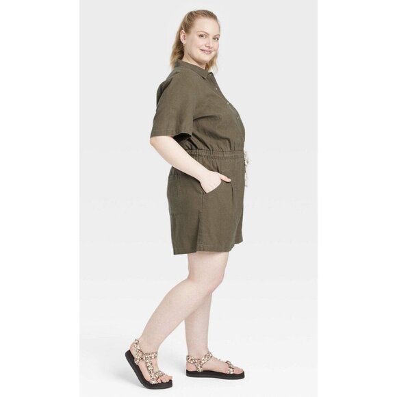 Universal Thread Women's Plus Size Short Sleeve Boilersuit Green 2X - Picture 2 of 6